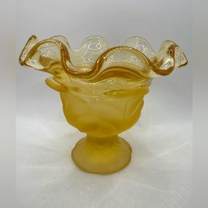 Vintage Viking Cabbage Leaf Satin & Clear Ruffled Rim Candy Dish Compote